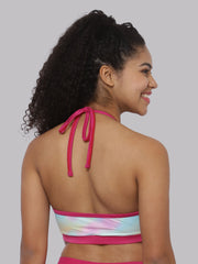 CUKOO Padded Pink Halter Neck Swim Top