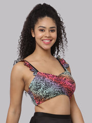 CUKOO Padded Printed Criss Cross Swim Top