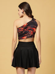 Cukoo Non-Padded Black-Red Print Swim top and Swim Skirt