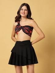 Cukoo Non-Padded Black-Red Print Swim top and Swim Skirt
