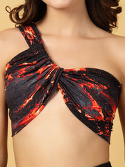 Cukoo Non-Padded Black-Red Print Swim top and Swim Skirt