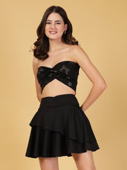 Cukoo Non-Padded Black Star print Swim top and Black Swim Skirt