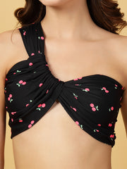 Cukoo Non-Padded Black Printed Swim top and Swim Skirt