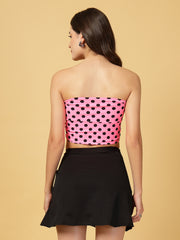 Cukoo Non-Padded Black Pink Polka dot Swim top and Black Swim Skirt
