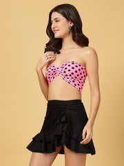 Cukoo Non-Padded Black Pink Polka dot Swim top and Black Swim Skirt