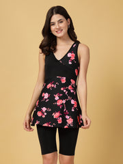 CUKOO Padded Red Floral n Black Printed Swimsuit