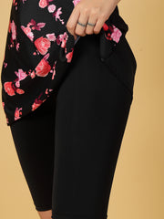 CUKOO Padded Red Floral n Black Printed Swimsuit