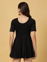 CUKOO Black Half Sleeve Skirted swimwear