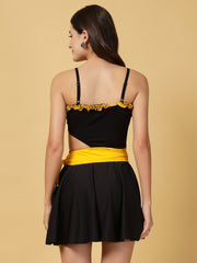 CUKOO Black & Yellow Cut-Out One piece Swimwear