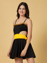 CUKOO Black & Yellow Cut-Out One piece Swimwear