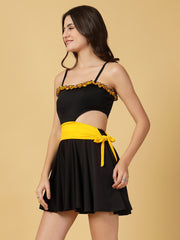 CUKOO Black & Yellow Cut-Out One piece Swimwear