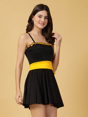 CUKOO Black & Yellow Cut-Out One piece Swimwear