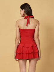 CUKOO Red Ruffle Skirted SwimWear