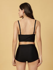 Padded Black-Pink Floral Print 3 pc Swim Set