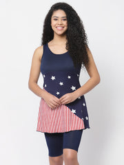 CUKOO Padded Blue Striped Printed Swimsuit