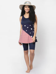 CUKOO Padded Blue Striped Printed Swimsuit