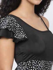 CUKOO Padded Shoulder frill Black Printed Swimwear/Monikini