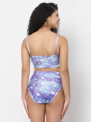 CUKOO Padded Star Printed Blue Bikini