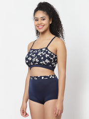 CUKOO Padded Floral Printed Blue Tankini