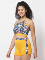 CUKOO Padded Yellow Printed Swimwear