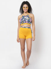 CUKOO Padded Yellow Printed Swimwear