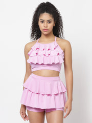 CUKOO Padded Purple Two piece Skirtini Swimwear