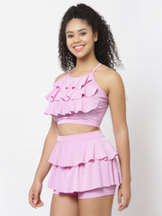CUKOO Padded Purple Two piece Skirtini Swimwear