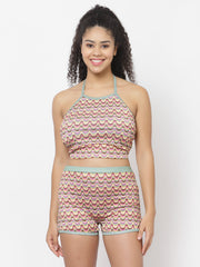 CUKOO Padded Waves Printed Multicolor Tankini