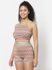 CUKOO Padded Waves Printed Multicolor Tankini