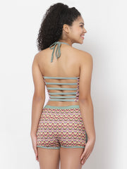 CUKOO Padded Waves Printed Multicolor Tankini