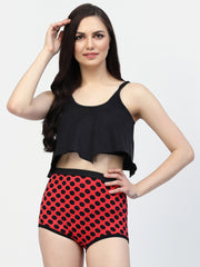 CUKOO Padded Red Polka Dot Two piece Tankini Swimwear