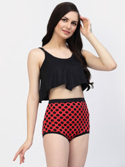 CUKOO Padded Red Polka Dot Two piece Tankini Swimwear