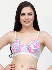 CUKOO Lightly Padded White & Pink Printed Everyday Bra