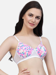 CUKOO Lightly Padded White & Pink Printed Everyday Bra