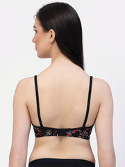 CUKOO Lightly Padded Black Floral Printed Everyday Bra