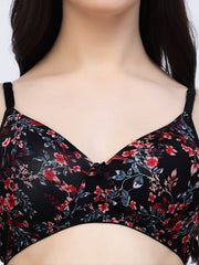CUKOO Lightly Padded Black Floral Printed Everyday Bra