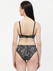 CUKOO Printed Black Lingerie Set