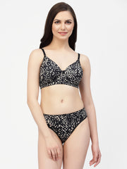 CUKOO Printed Black Lingerie Set
