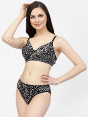 CUKOO Printed Black Lingerie Set