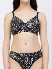 CUKOO Printed Black Lingerie Set