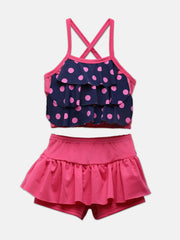 CUKOO Girls Solid Purple Printed Ruffled 2 PC Swim suit set (kids Swimsuit)