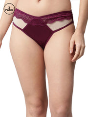 CUKOO Pack of 3 Lacy Burgundy Panty