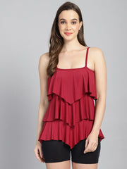 CUKOO Padded Red Frill Detail Swimwear