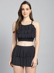 CUKOO Padded Black Polka Dot Skirtini Swimwear