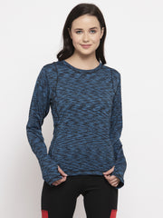 Cukoo Active Wear: Blue Full Sleeves Thumb-Hole T-Shirt for Women - Cukoo