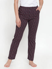 Cukoo Comfy: Black Floral Night Pyjama with Strechable Fabric for Women - Cukoo