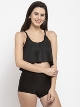 Cukoo Women Solid Black Nylon Padded Two Piece Swimwear/ Swimming Costume/Tankini/Bikini - Cukoo