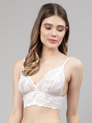 CUKOO Women White Nylon Non-Wired Lace Bra - Cukoo
