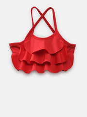 CUKOO Girls Solid Red Ruffled 2 PC Kids Swimsuit set Girl - Cukoo