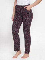 Cukoo Comfy: Black Floral Night Pyjama with Strechable Fabric for Women - Cukoo